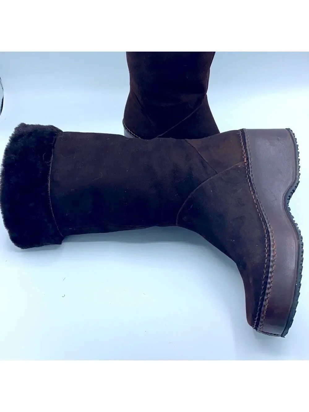 COLE HAAN Suede Faux Fur Platform Boots